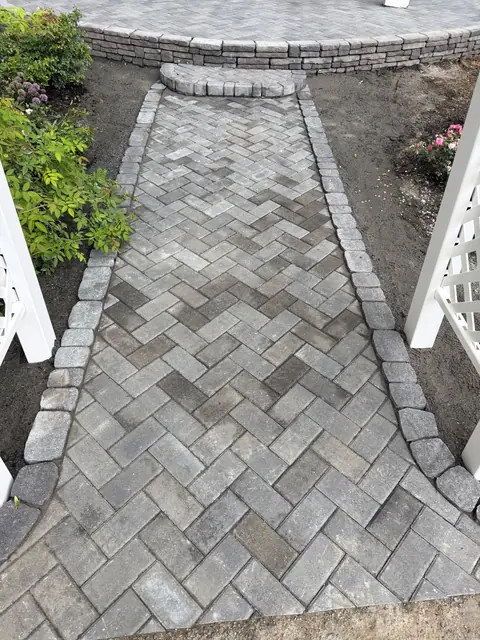 Herringbone paver walkway